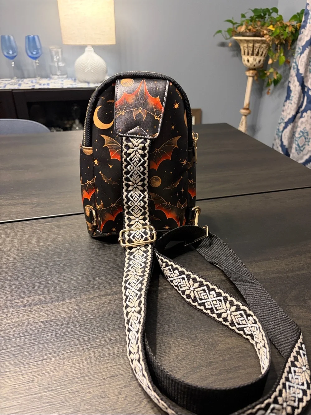 Halloween Bat Sling Bag Mini Backpack Spooky Goth Alt Crossbody EUC